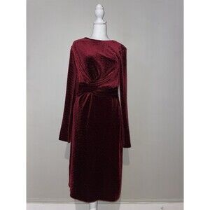 Sara Campbell S Crushed Velvet Midi Dress Wine Red Long Sleeve Holiday Party USA